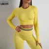 Mulheres Camisetas Laisiyi Manga Longa Sports Tops Mulheres Fitness Verão Inverno Ginásio Crop Top Activewear Running Tees Roupas de Treino Mulher