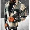 Kurtki męskie Mężczyznowa koszula Plaid Spring Fashion Duże kieszenie na długi rękaw koszulę Town Kołnierz Jednokołowy Koszulki T231017 T231017