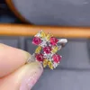 Bagues de cluster Natural Burning Ruby Fleur Bague Réel 925 Sterling Argent Fine Mode Charme Bijoux De Mariage Pour Femmes MeibaPJFS