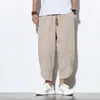 Herrbyxor baggy bomullslinne harem män 2023 koreanska vintage randiga kvinnor hiphop plus storlek bred benbyxa pantalon