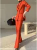 Kvinnors tvådelar Pants Post for Women Office bär 2023 Koreansk mode Solid långärmad dubbelbröst blazrar Hög midja