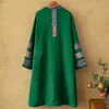 Women's Trench Coats Winter Womens Vintage Embroidered Loose V-collar Cotton Coat Warm Long Jacket Ladies Green Clothes