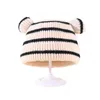 Winter Kids Beanie Hats Children Thicker Beanies Lovely Bear Ears Knitted Striped Cap Girls Boys Fleece-lined Warmer Bonnet Casual Cap