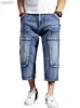 Jeans pour hommes Baggy Denim Shorts mode Streetwear Hip Hop Skateboard Cargo trou jean longueur mollet PantsL231017