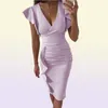 Casual jurken Fufucaillm Office Lady bodycon jurk zomer dames vneck ruches potlood ruches korte mouw wrap feest bruiloft forma3983323