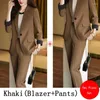 Kvinnors tvåbitar byxor Autumn Winter Women Pink Black Khaki Classic Pant Suit 2 Formal Office Ladies Work Wear Blazer and Trouser