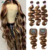 Synthetic Wigs 5x5 Closure With Bundles Highlight Bundles With Closure Transparent P427 Ombre Honey Blonde Body Wave Bundles With Closure 231016