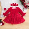 Mädchen Kleider Kinder Mädchen Kleid Weihnachtskleidung Spitzenbesatz Pailletten Sterne Mond Layered Tüll Flare Langarm Party mit Stirnband