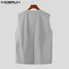 Gilet da uomo Moda Uomo Gilet Un bottone Scollo a V Streetwear Senza maniche Gilet casual Tinta unita Elegante Cappotti da uomo S-5XL INCERUN 7 231017