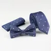 Neck Ties 3PCS Dot Polyester Men's Tie Bowtie and Pocket Square Set Pre-Tied Gift Wedding Business Casual 231013