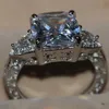 Victoria Wieck Luxury Jewelry Cushion Cut 925 Sterling Silver Three Stone White Topaz Simulated Diamond Wedding Women Band Ring SI2367