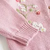 Cardigan Cardigan pour filles veste tricotée brodé à la main fraise florale automne bébé pull vêtements pour enfants manteau pour enfants 231017