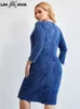 Kleider in Übergröße LIH HUA Damen-Jeanskleid in Übergröße, Herbst-Chic, elegante Kleider für mollige Frauen, Rundhals-Baumwoll-Strickkleid 231017