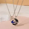 Fashion Round Yin Yang Tai Chi Pendant Lover Necklace Designer South American Alloy Silver Plated Sun Sea Mountain Necklaces Jewelry Valentine's Day Gift 2pcs/Set