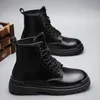 Boots Winter Mens Autumn 386 Motocross Fashion Vintage British Leather Casual Black Platform Shoes for Men