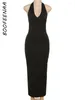 Casual Dresses BOOFEENAA Cut Out Deep V Halter Backless Long Dress Celebrity Inspired Sexy Black Party Club For Women 2023 C87-CZ23