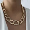 Rhinestone Diamond Chain Choker Necklaces for Woman Vintage Exaggerated Big Golden Links Sparkling Girls Statement Necklace Hip Ho249P