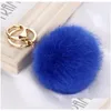 Chaveiros Real Rabbit Fur Ball Charms Chaveiros Macio Adorável Correntes De Metal De Ouro Poms Chaveiro De Pelúcia Carro Chaveiro Saco Brincos Acessórios Dhrhw