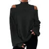 Kvinnors blusar Loose Pullover Top for Women Solid Color Chic Off Shoulder Stylish Hollow Out Rhombus Fall