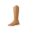 Joelho-alto couro feminino 715 botas genuínas senhoras moda rua outono inverno saltos grossos zíper ocidental chaussure femme 482