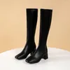 Stiefel Drop Damen-Stiefel mit dicken Absätzen und quadratischer Zehenpartie, hochhackige, aber kniehohe Mode