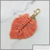 Keychains Lanyards Keychains Fashion Accessories Leaf Weaving Rainbow For Women Boho Handgjorda nyckelhållare Keyring Rame Bag Charm Car DH4FI