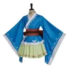 Bağlantı cosplay kostüm Japon kimono robe kıyafetler yukata kimono açık mavi sürüm kostüm tam setler cadılar bayramı karnaval takım elbise