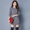 Kobiety swetry mody kobiety jesienne zima długość dzianiny sweter pullovery sukienki swobodne koreańskie ubrania rękawy ciepłe kobiece bluzki