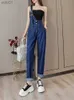 Tute da donna Pagliaccetti Monospalla Strap Jeans Tuta Donna Moda coreana Tasca Blu Pagliaccetti Fe Niche Demin Streetwear Abbigliamento generale Y2kL231017