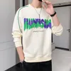 Herrtröjor brev tröja avslappnad skjorta rund nacke huvlös kontrast långärmad pullover mans streetwear