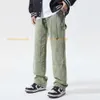 Wind Vibe-broek High Street Trendy Ins gele moddergewassen oude jeans Lange herenbroek met losse rechte pijpen