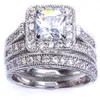 Size5 6 7 8 9 10 Retro Vintage Princess Cut Sieraden 10KT wit goud gevuld GF whtr topaz Vrouwen Wedding Bridal Ring set g216L