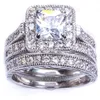 Taille 5 6 7 8 9 10 rétro Vintage princesse coupe bijoux 10KT or blanc rempli GF blanc topaze femmes mariage bague de mariée ensemble g216L