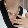 Choker Minar Trendy Multicolor kontrastowane naśladowanie Perl Kościa naszyjniki dla kobiet srebrne pasmowe chokerze biżuteria ślubna