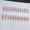 False Nails Super Cool y2k Press On Long Stiletto Fake Nail Art Silver Flame Blush With Designs Full Manicure Tips 231017