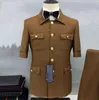 Men's Suits Blazers Custom Spring summer 7-point-sleeve brown wedding suits for men half sleeve slim fit groom casual party Chinese style man Blazer 231017