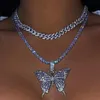 Ciondolo lucido di lusso di alta qualità grosso strass girocollo Hip Hop Bling cristallo collana pendente farfalla discoteca partito Jewelr231Z