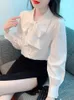 Blusas femininas outono manga longa camisa de arco branco 2023 moda e bonita high-end all-match chiffon blusa escritório undershirt