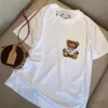 Kvinnors toppar tees sommar ny t-shirt flockar tredimensionell tecknad björnbrev broderi lösa korta ärmar för män 264i