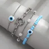 Link Pulseiras KunJoe 4 pçs/set Azul Contas de Arroz Imitação de Pérola Pulseira Conjunto Para Homens Punk Cor Prata Cruz Cadeia Festa Jóias