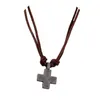 1 Pc Cross Mens Jewelry Vintage Genuine Leather Rope Necklace for Women Punk Antique Pendant Necklaces Fashion Prayer Gift Chain213m