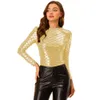 Sexy Faux Cuir À Manches Longues Col Rond Skinny T-shirts Chemisier Brillant Poisson Sirène Écailles Chemise Hauts Fête Clubwear Costumes 7xlAnime Costumes