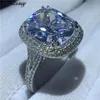 Choucong duży luksusowy pierścionek 925 srebrna poduszka srebrna Cut 8ct Diamond CZ zaręczyna