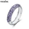 Vecalon – bague d'anniversaire faite à la main pour femmes, serti de pavés de diamants violets Cz, en argent 925, bagues de fiançailles pour femmes, 237K