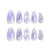 Faux ongles portables rayures argentées longues amandes faux Y2k presse sur étoiles décoration diamant violet pointes d'ongles finies