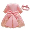 Girl Dresses Big Bow Infant Girls Dress Headband Mid Sleeve Lace Princess Stage Show Gown Kids For Baby Clothes