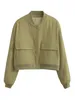 Damskie Krzyki Traf Traf Women Bomber Kurtka 2023 ZATR Cropged Spring Spring Fatal Female Button Płaszcz Streetwears 231016