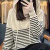 Women's Sweaters 2023 Fall Winter Pure Sweater Long Sleeve Pullover Hooded Striped Wool Loose Casual Age-reducing Knit Top