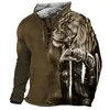 Camisetas personalizadas Polos 021 Lion Knight Print Sudadera con capucha para hombre Suéter suelto Abrigo de manga larga