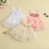 Платья для девочек FOCUSNORM, платье принцессы для маленьких девочек 0–4 лет, многослойное кружево из тюля без рукавов с 3D цветком и бретельками